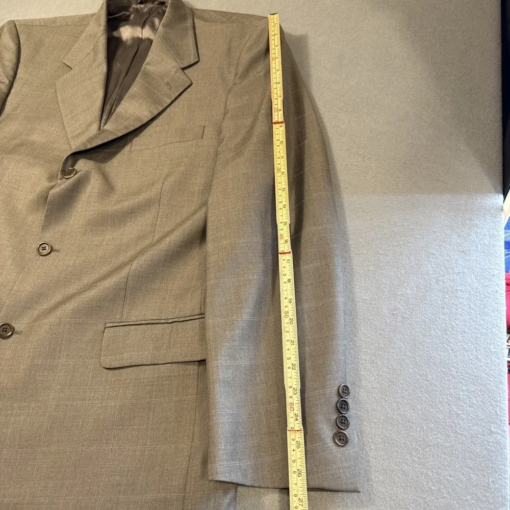 Roberto Villini Italy 44L Wool Suit Gray Windowpane Check 2PC Jacket Pants 38/30